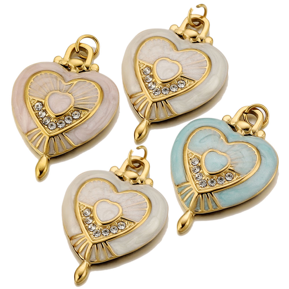Vintage Fashion Enthusiasts - 3pcs Stainless Steel Vintage Enamel Heart